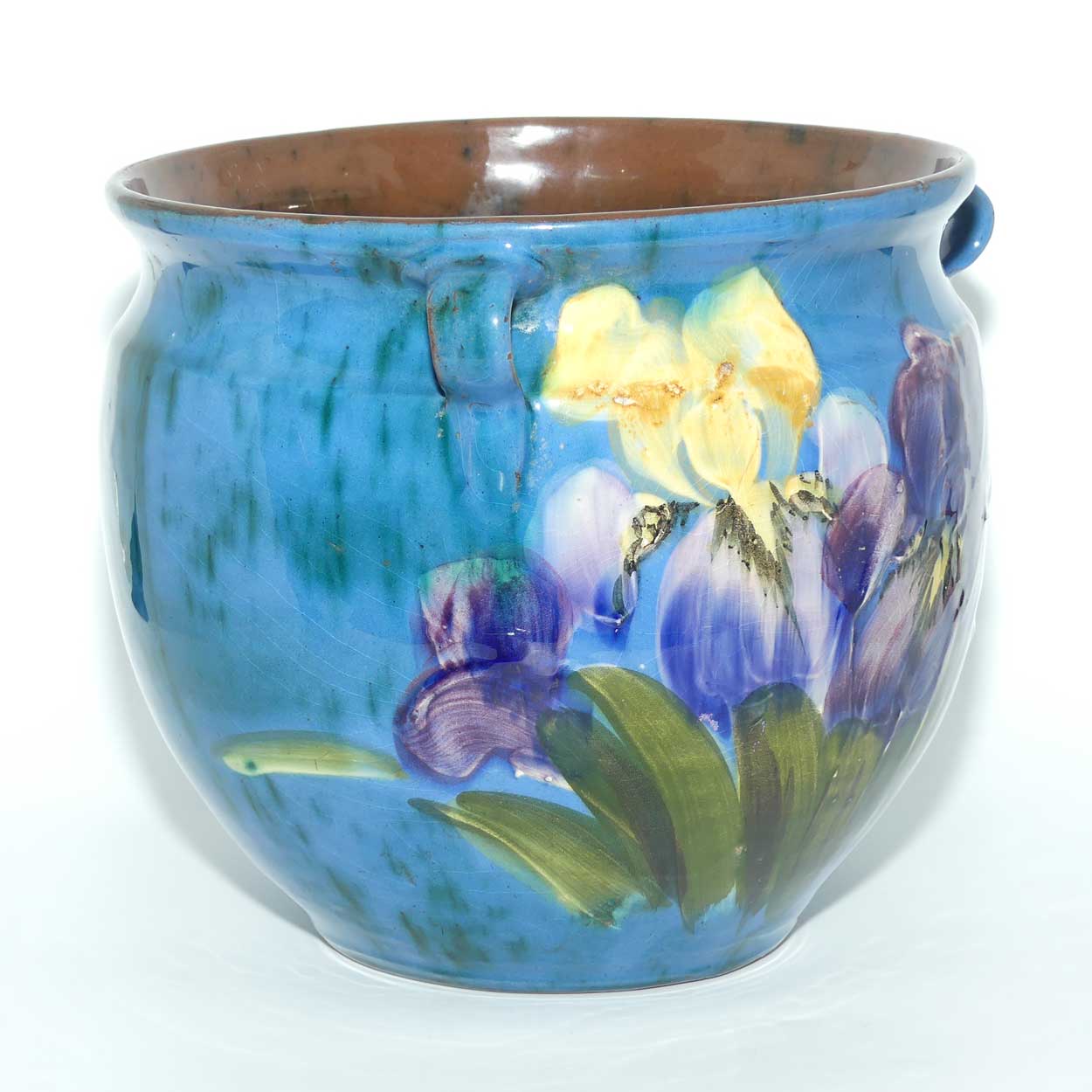Lemon and Crute Torquay Faience Iris decor tri handle Jardiniere