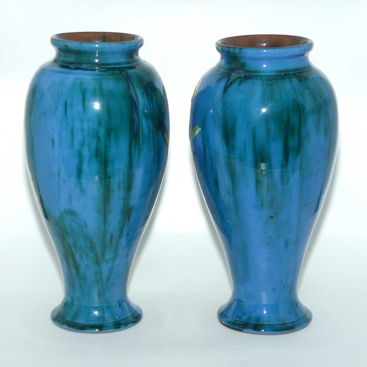 Lemon and Crute Torquay Faience Iris decor pair of mantle vases