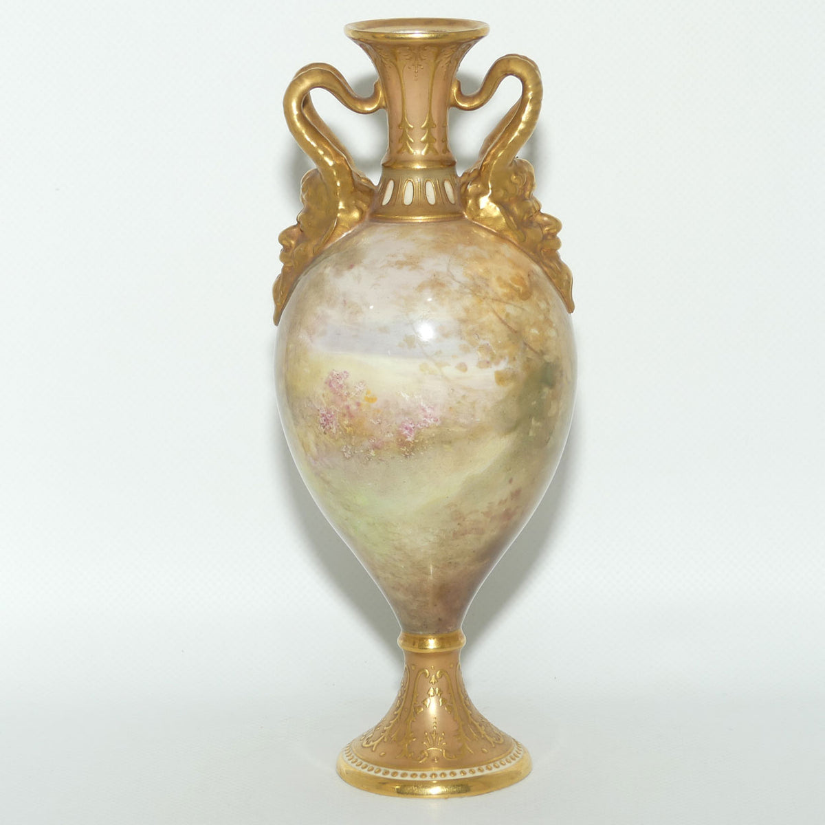 Royal Doulton hand painted and gilt jewelled Satyr twin handled vase | Two Maidens in the Garden | 