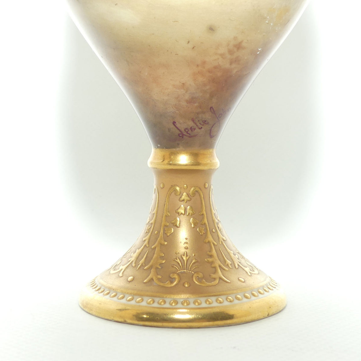 Royal Doulton hand painted and gilt jewelled Satyr twin handled vase | Two Maidens in the Garden | 