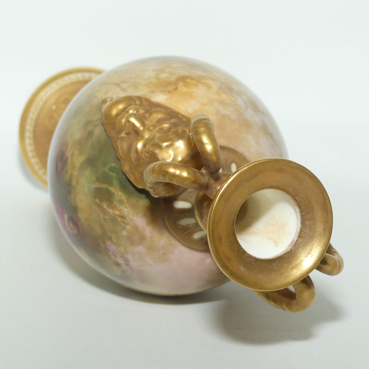 Royal Doulton hand painted and gilt jewelled Satyr twin handled vase | Two Maidens in the Garden | 
