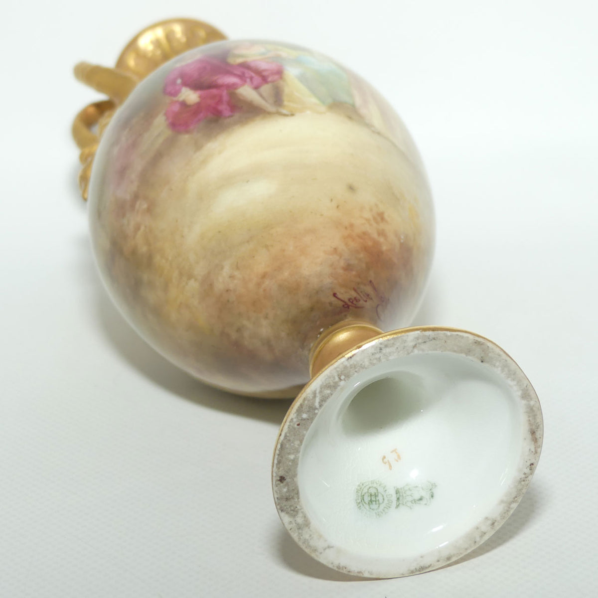Royal Doulton hand painted and gilt jewelled Satyr twin handled vase | Two Maidens in the Garden | 