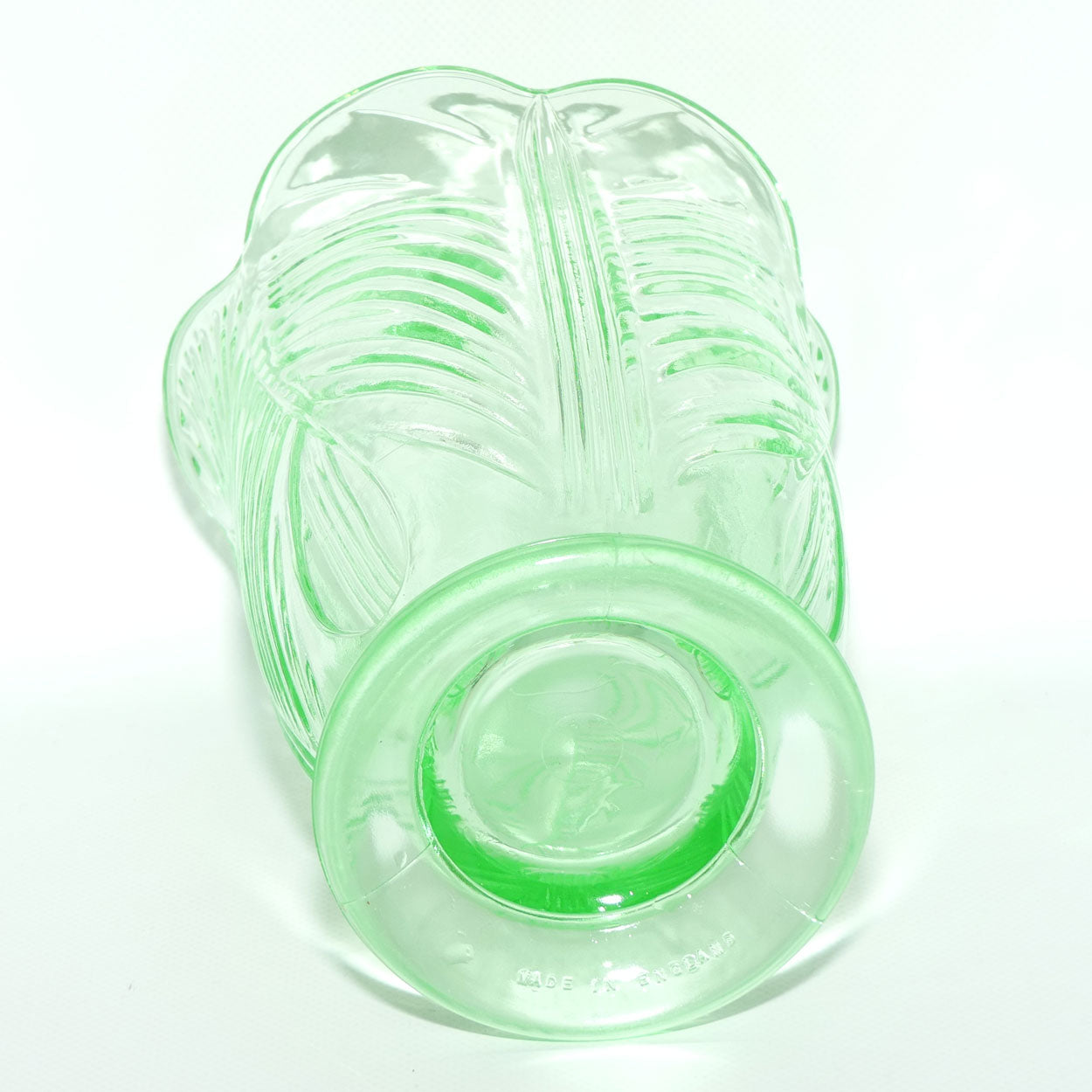 Bagley Glass UK Uranium Glass Tulip motif vase | 20cm tall