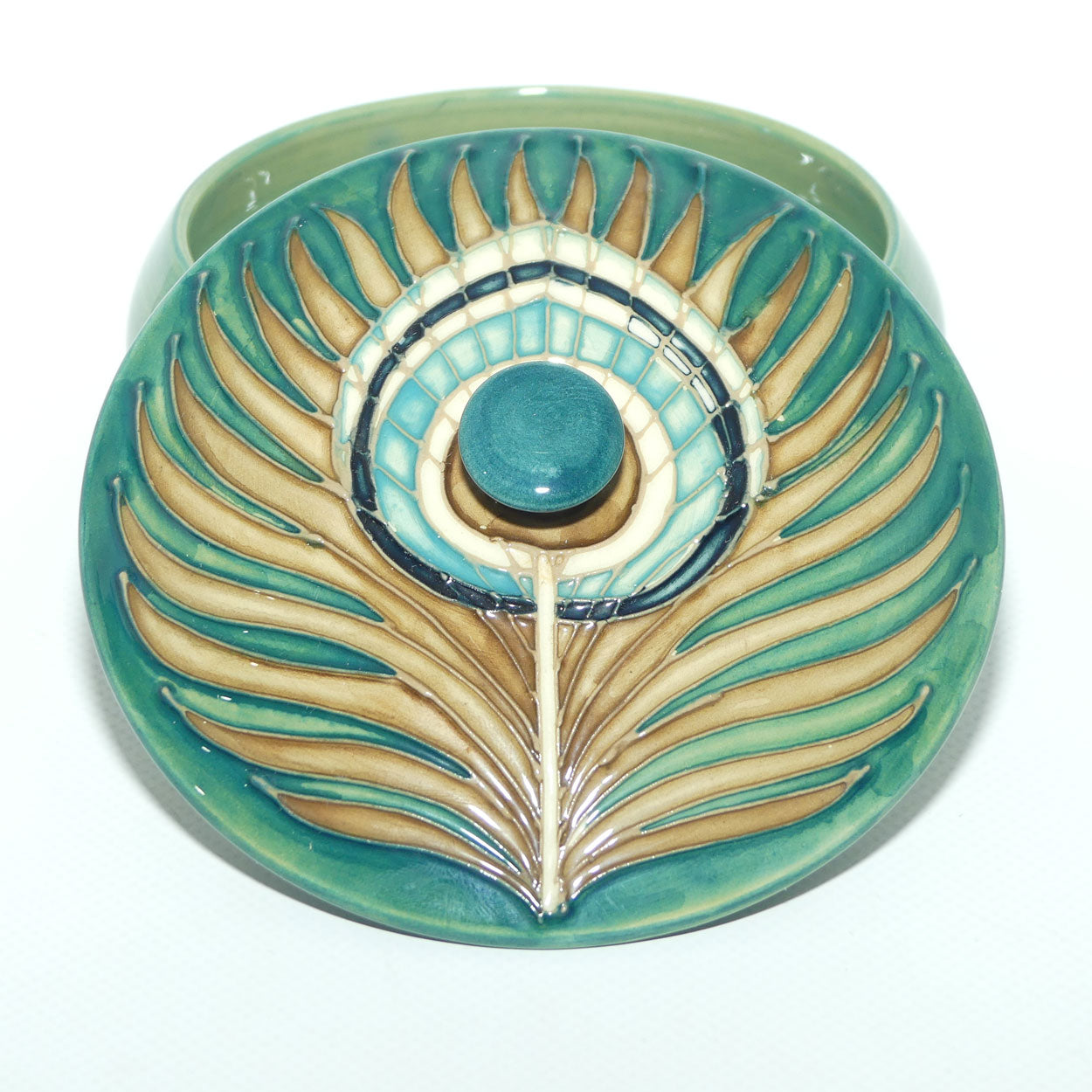 Moorcroft Peacock Feathers lidded powder bowl | for Liberty