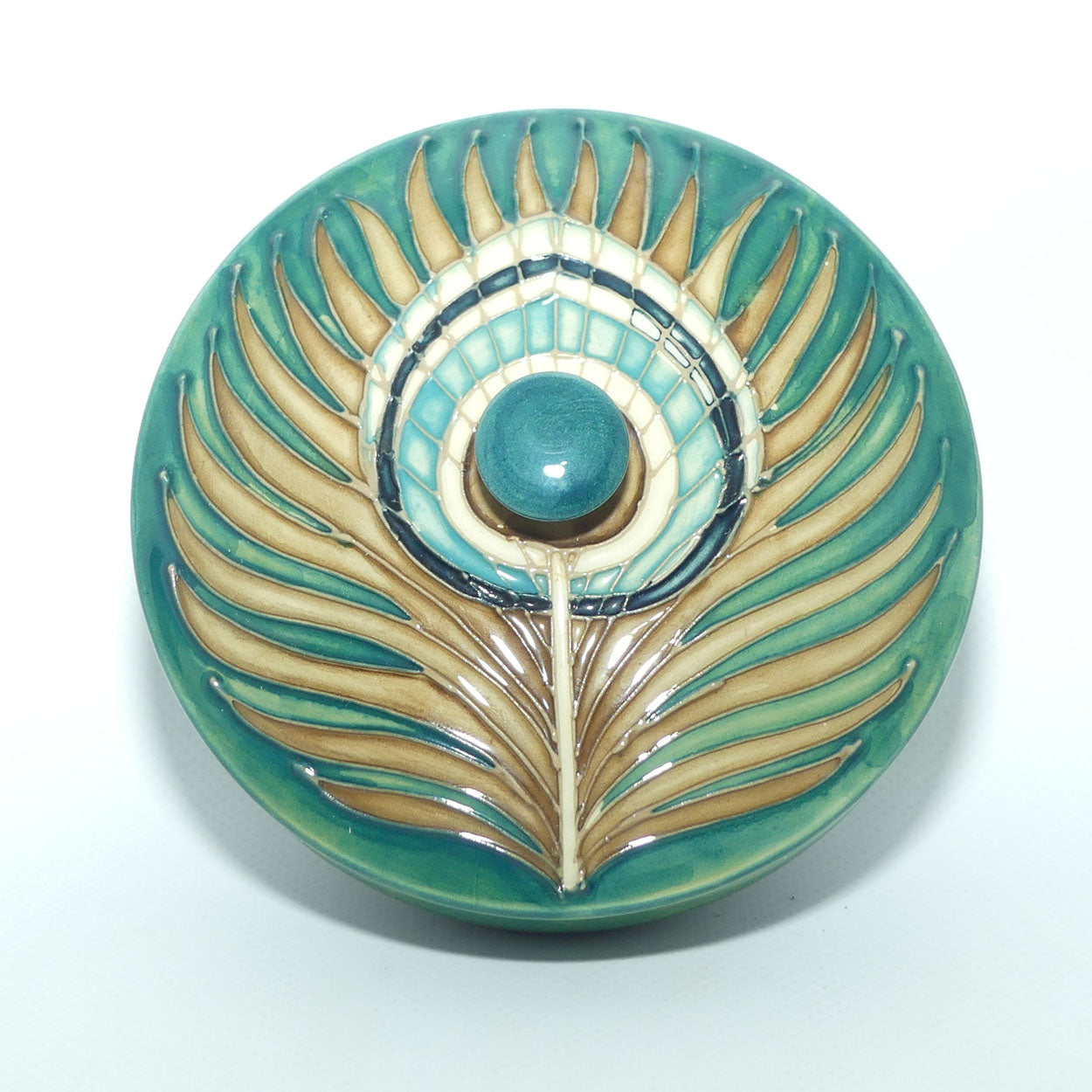 Moorcroft Peacock Feathers lidded powder bowl | for Liberty