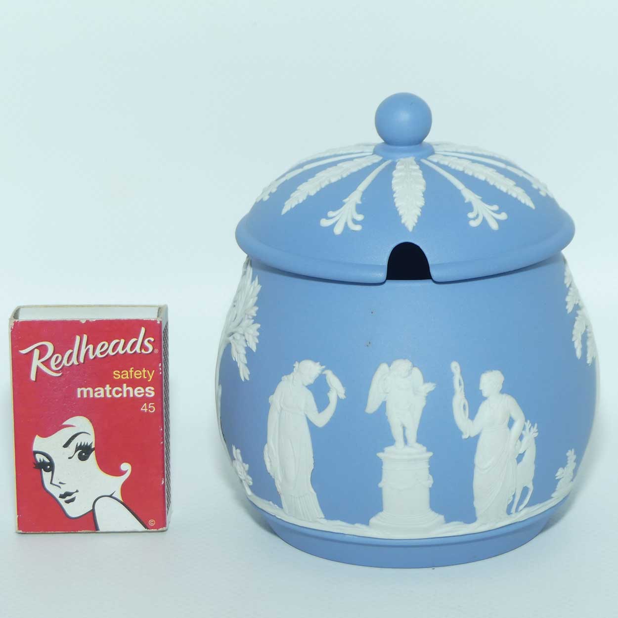 Wedgwood Jasper | White on Pale Blue lidded jam or honey pot