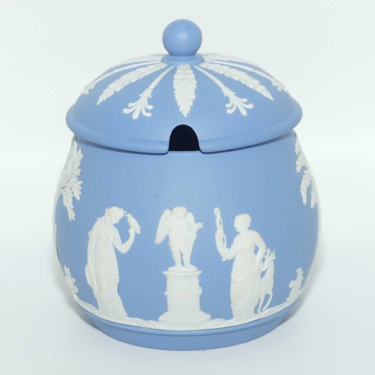Wedgwood Jasper | White on Pale Blue lidded jam or honey pot