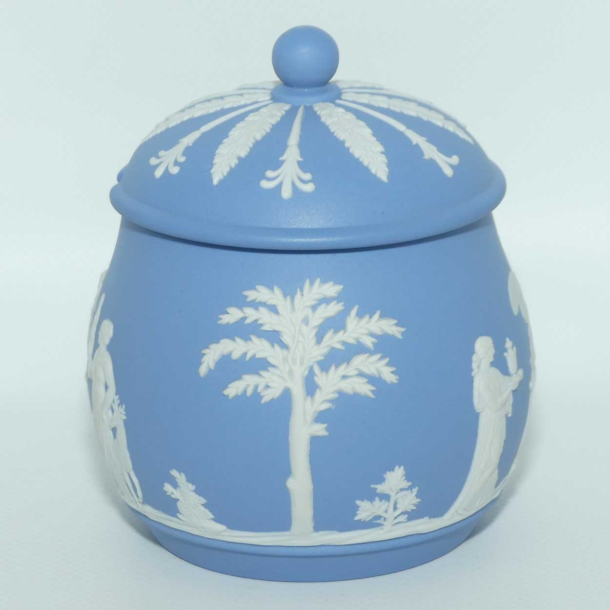 Wedgwood Jasper | White on Pale Blue lidded jam or honey pot