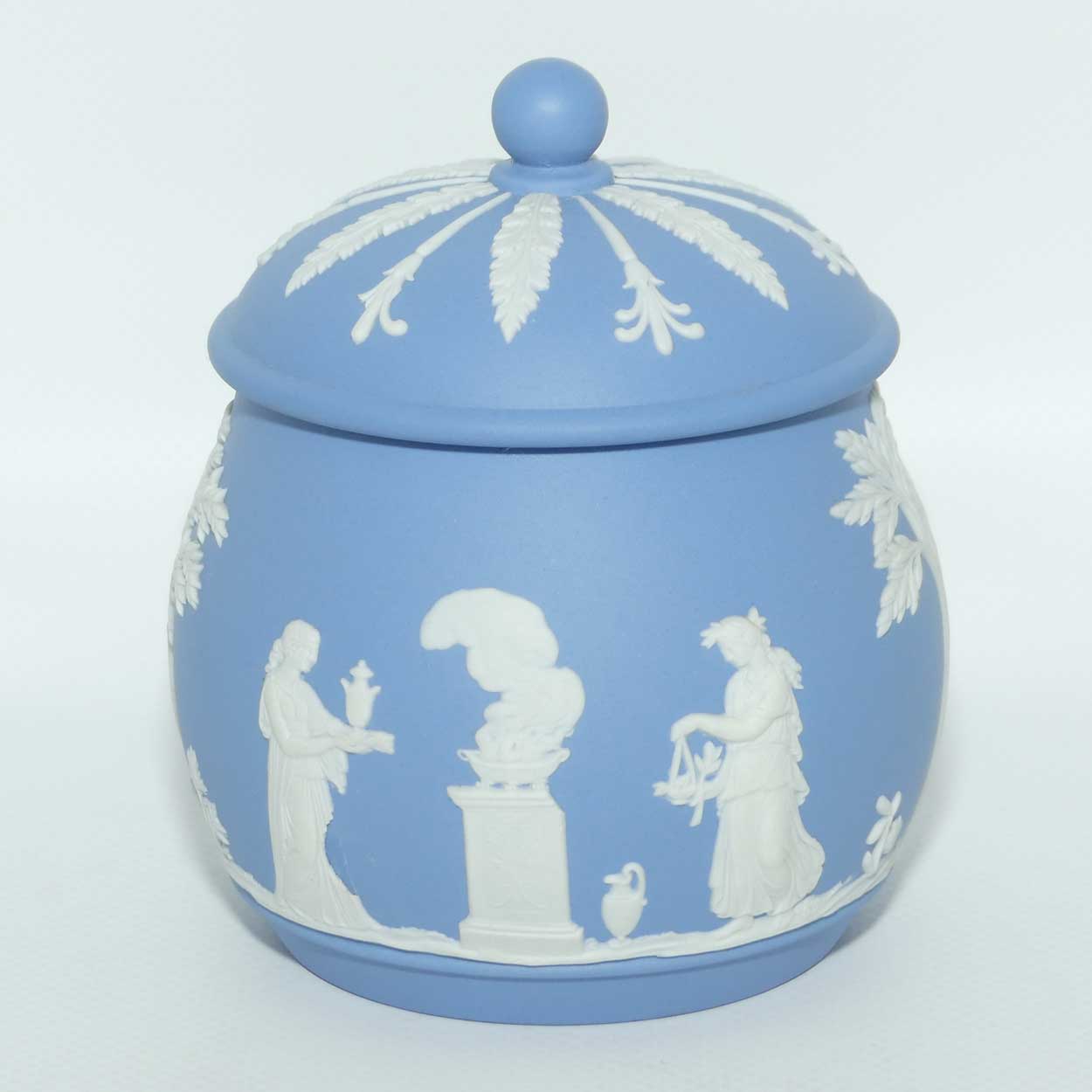 Wedgwood Jasper | White on Pale Blue lidded jam or honey pot
