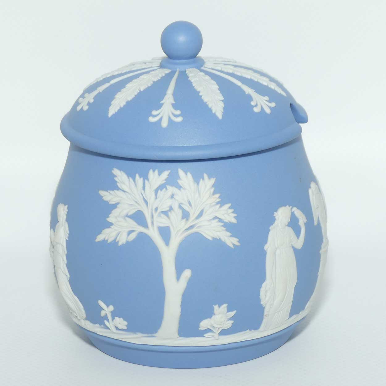 Wedgwood Jasper | White on Pale Blue lidded jam or honey pot