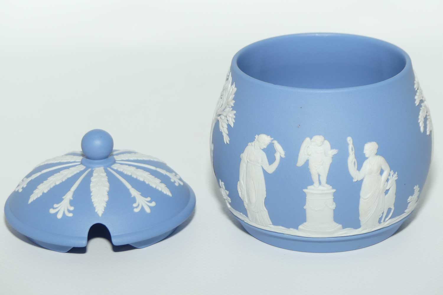 Wedgwood Jasper | White on Pale Blue lidded jam or honey pot