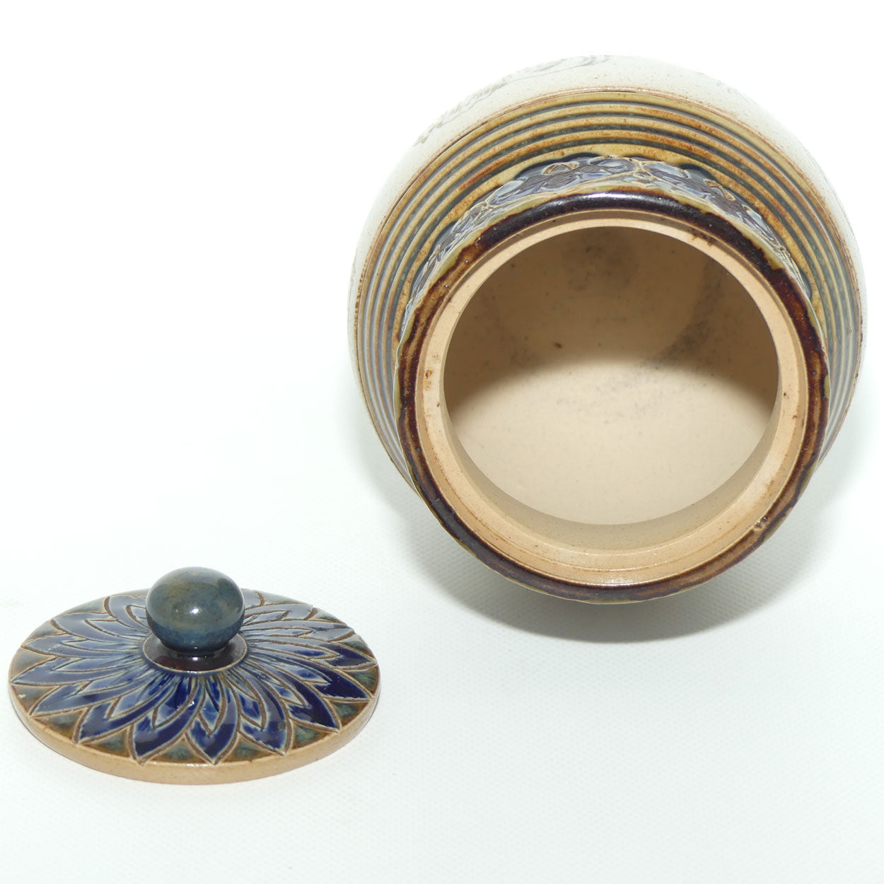 Doulton Lambeth Hannah Barlow lidded pot | Horses c.1887