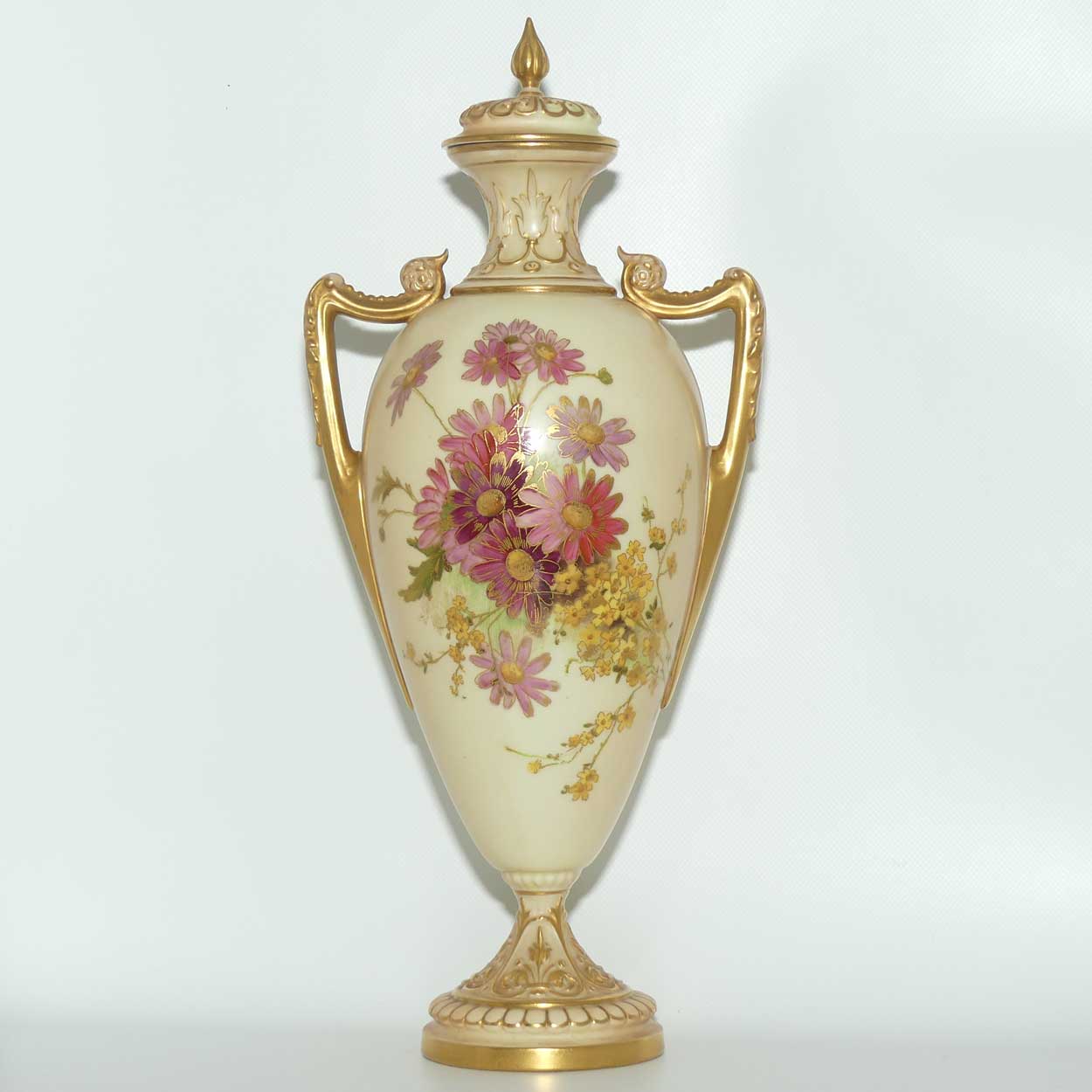 Royal Worcester Blush Ivory hand painted floral lidded and handled urn