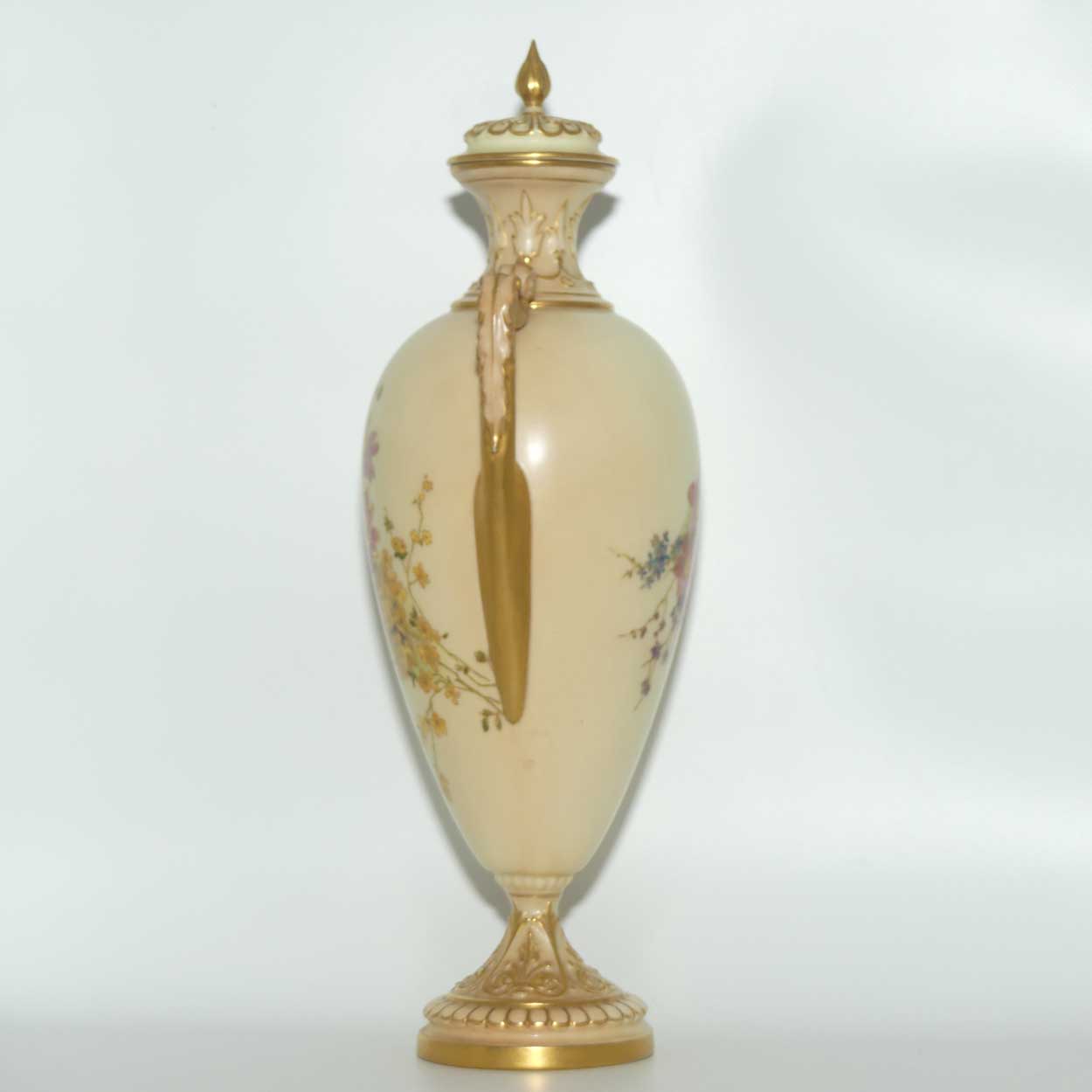 Royal Worcester Blush Ivory hand painted floral lidded and handled urn