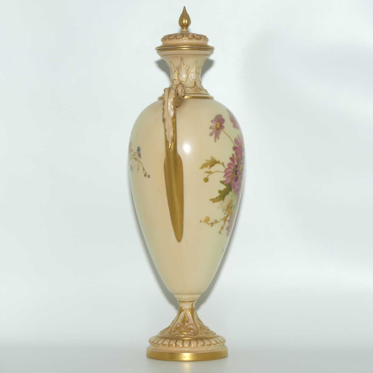 Royal Worcester Blush Ivory hand painted floral lidded and handled urn