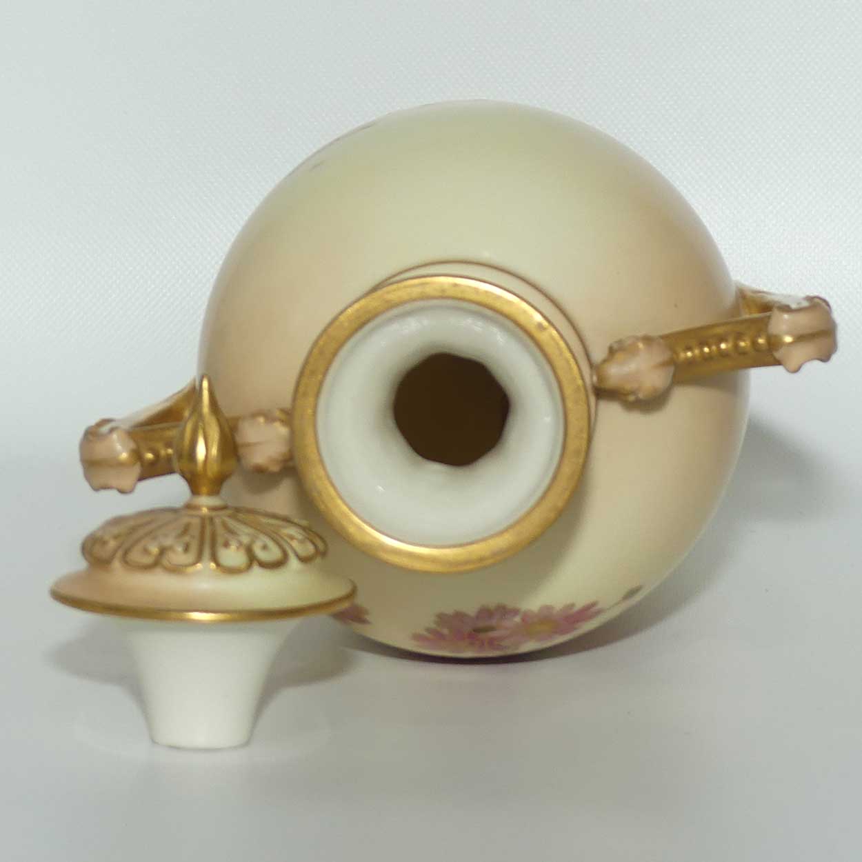 Royal Worcester Blush Ivory hand painted floral lidded and handled urn