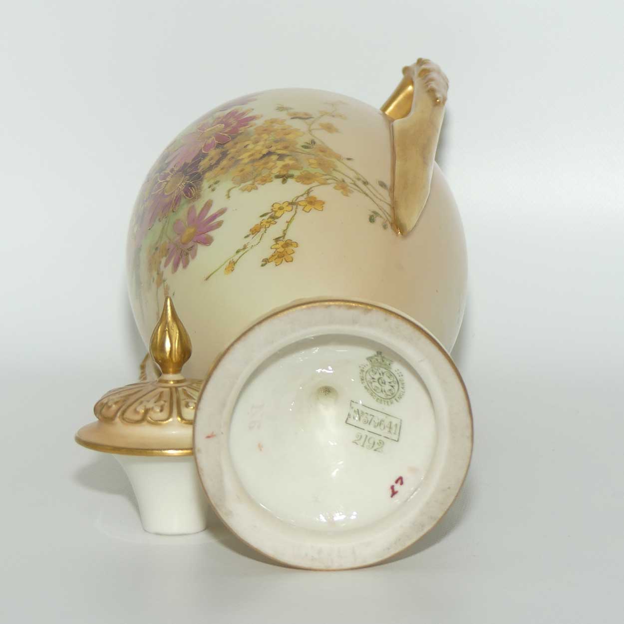Royal Worcester Blush Ivory hand painted floral lidded and handled urn