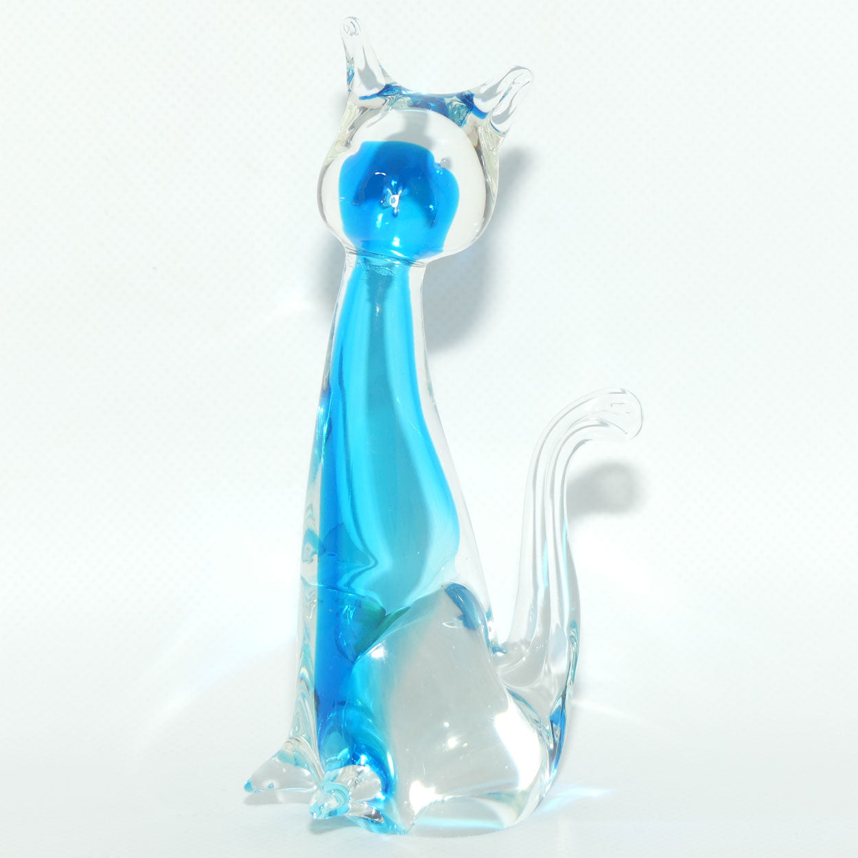 Murano Glass Blue and Clear Cat figure | Gold Foil label intact
