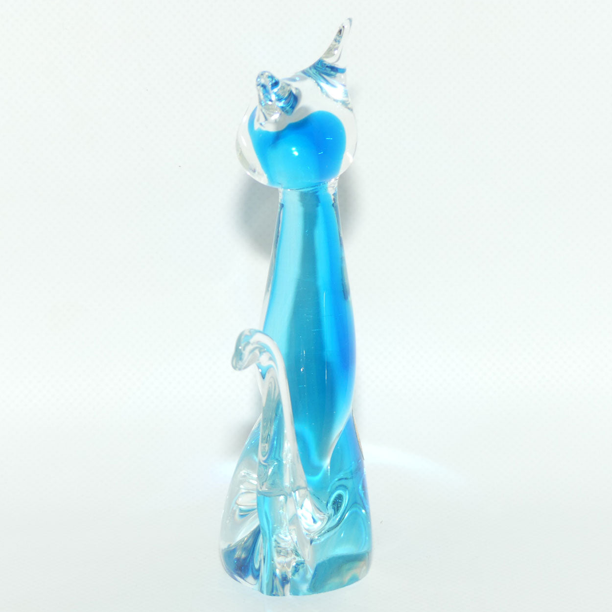 Murano Glass Blue and Clear Cat figure | Gold Foil label intact