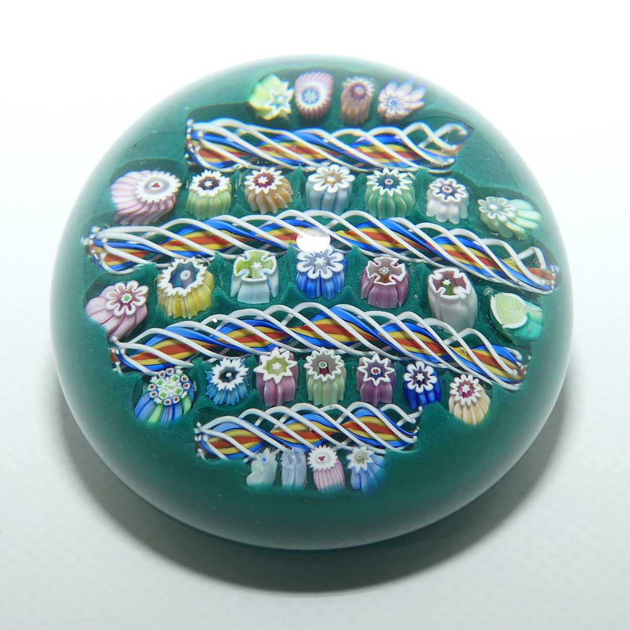 John Deacons Scotland Millefiori Simple Linear Large paperweight | Teal
