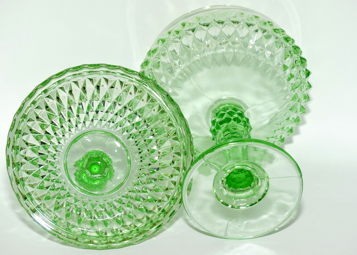 Vintage Indiana Glass Diamond Point lidded lolly jar | 30cm tall