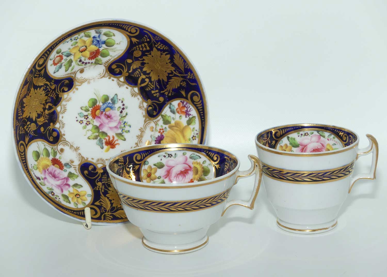 George III c.1825 London shape trio comprising Tea Cup, Coffee Cup and saucer bowl