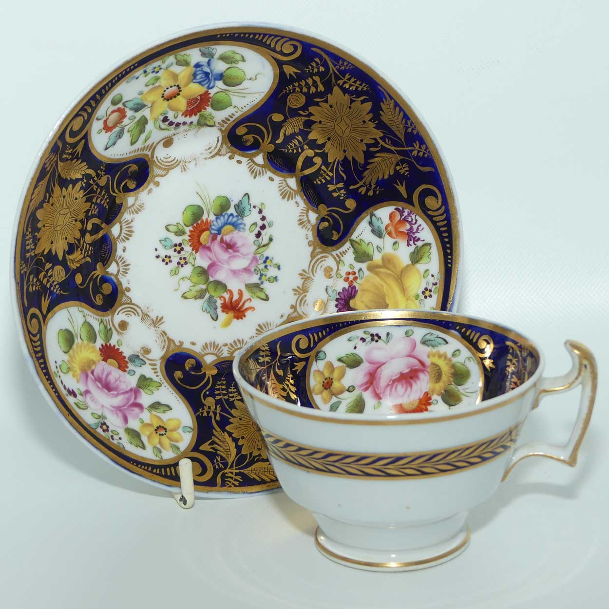 George III c.1825 London shape trio comprising Tea Cup, Coffee Cup and saucer bowl