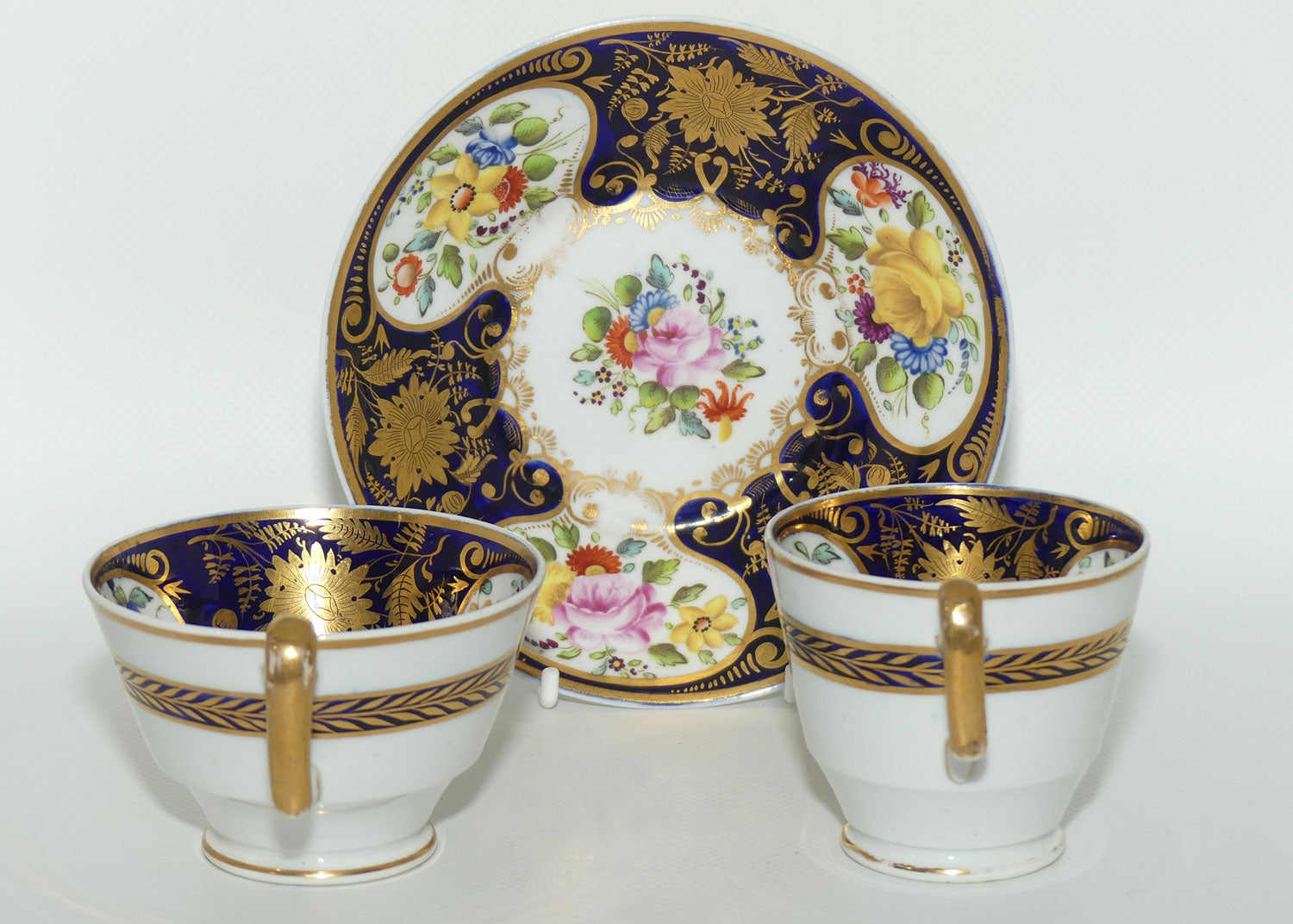 George III c.1825 London shape trio comprising Tea Cup, Coffee Cup and saucer bowl