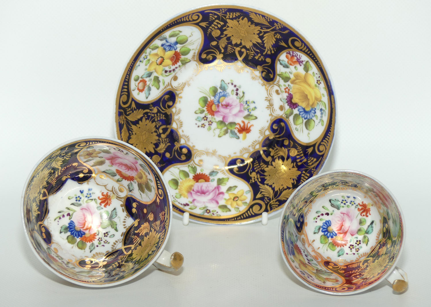 George III c.1825 London shape trio comprising Tea Cup, Coffee Cup and saucer bowl