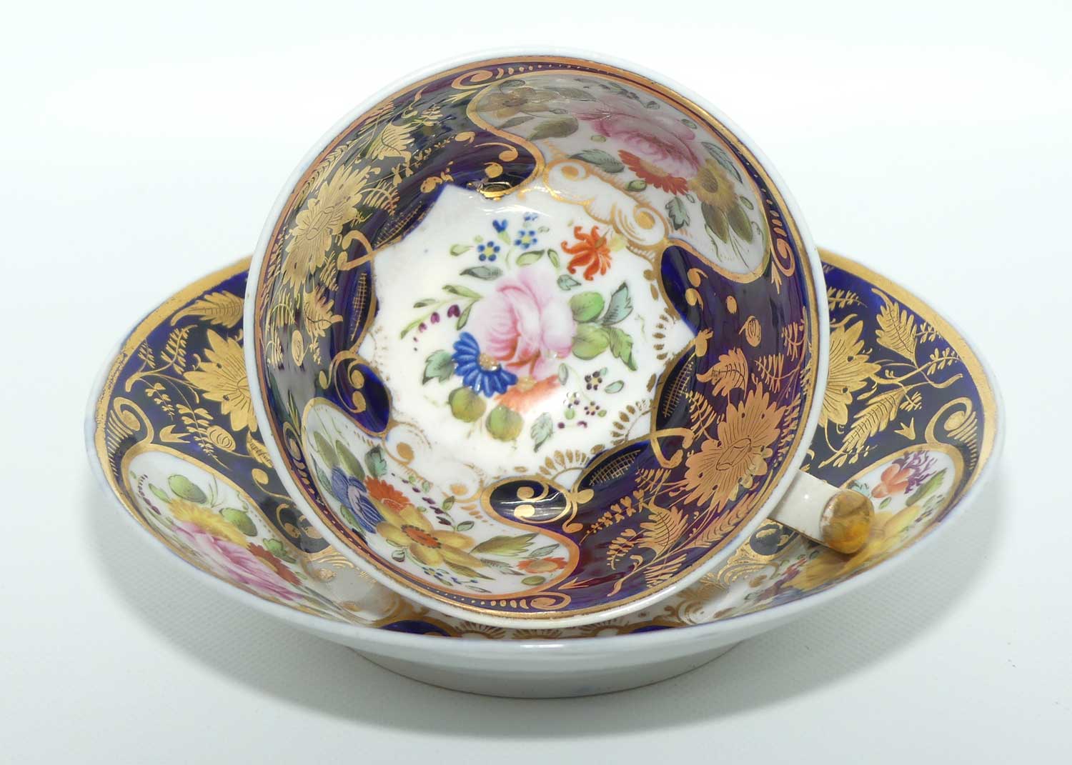 George III c.1825 London shape trio comprising Tea Cup, Coffee Cup and saucer bowl