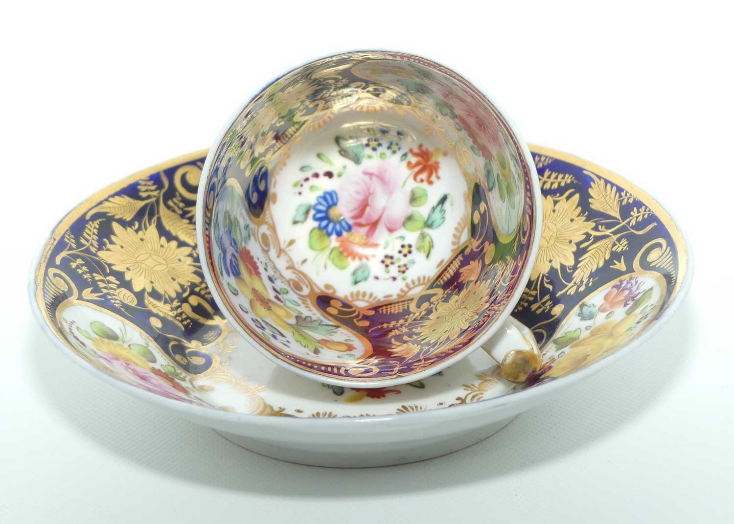 George III c.1825 London shape trio comprising Tea Cup, Coffee Cup and saucer bowl