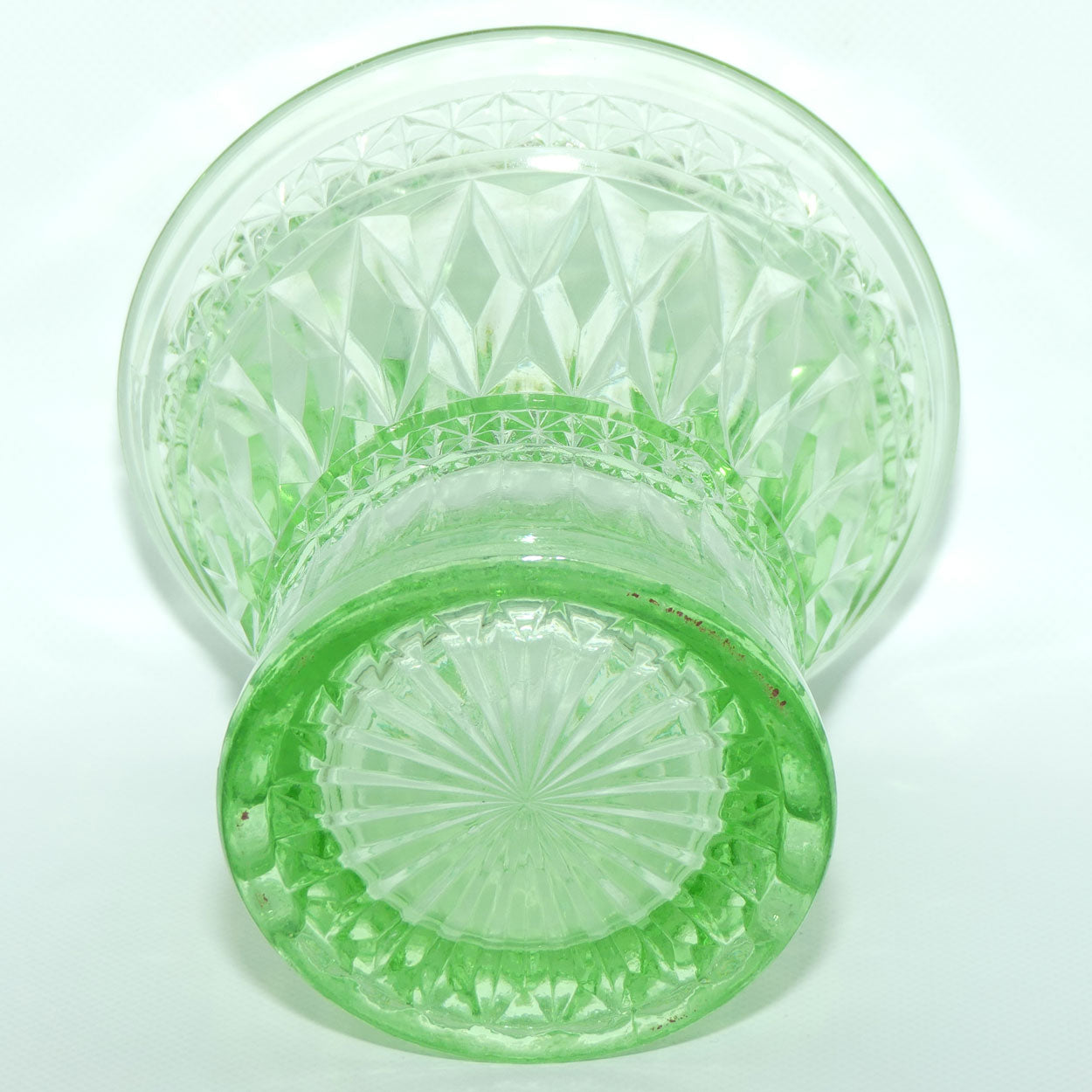 Green Depression Glass Long Diamond pattern vase | 14cm tall
