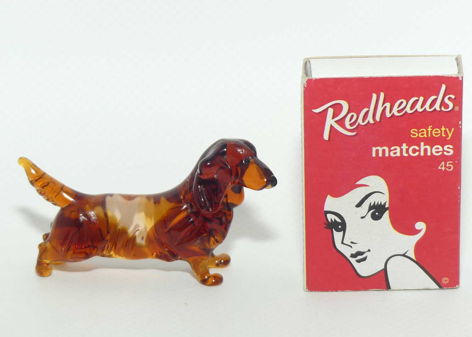 Fine quality Russian Lampwork Glass Long Haired Dachshund | Tail Up