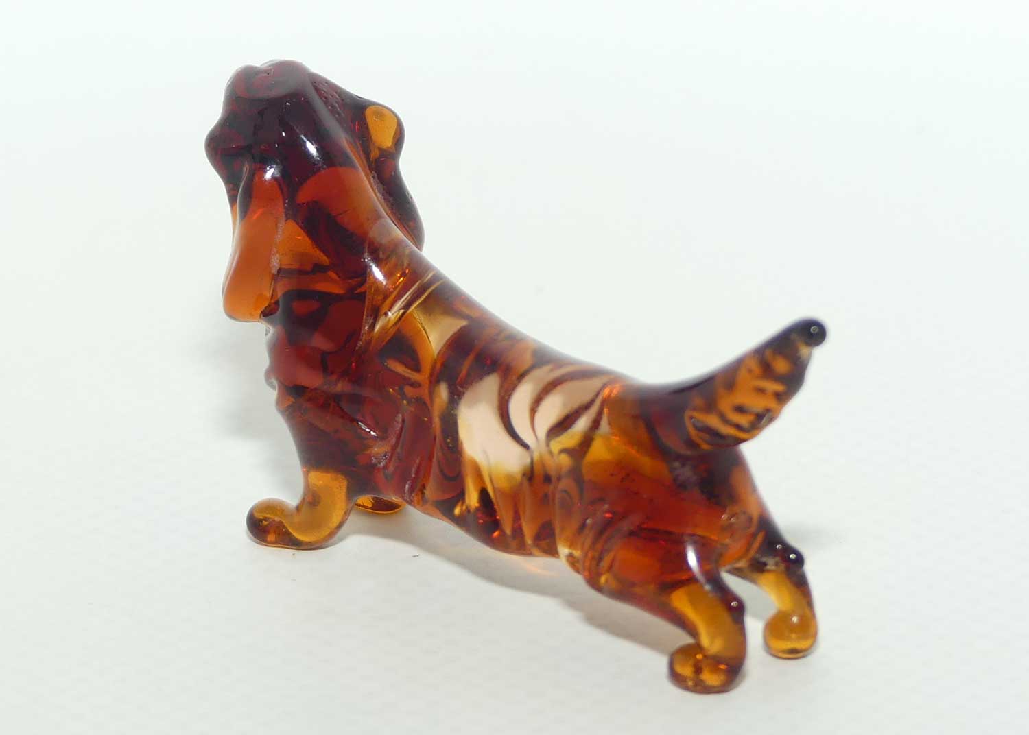 Fine quality Russian Lampwork Glass Long Haired Dachshund | Tail Up