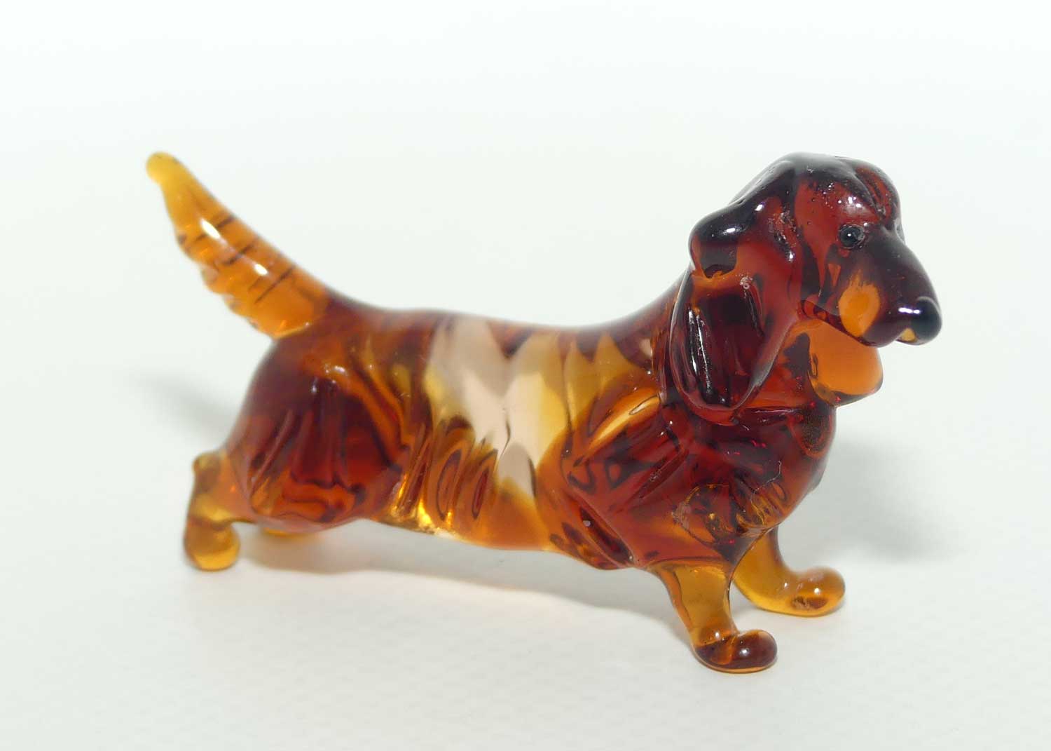Fine quality Russian Lampwork Glass Long Haired Dachshund | Tail Up