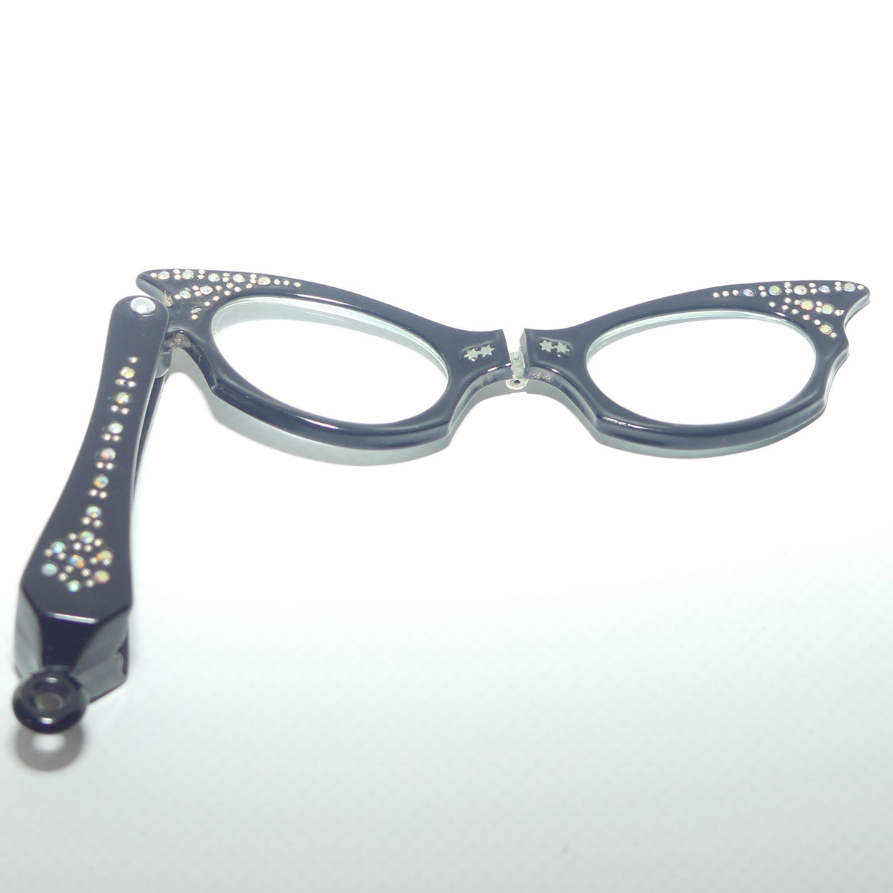 Vintage Mid Century Folding Diamonte set folding Lorgnette in case | Cat Eye style