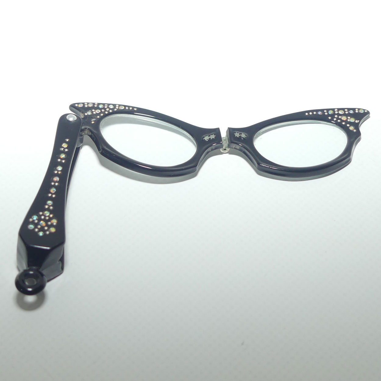 Vintage Mid Century Folding Diamonte set folding Lorgnette in case | Cat Eye style