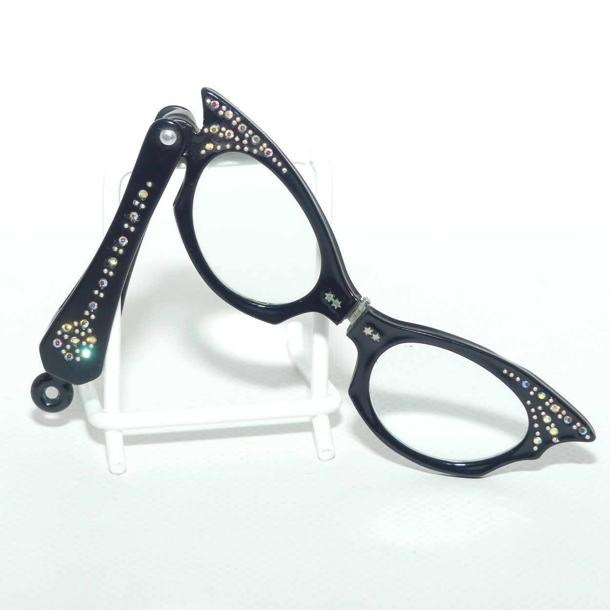 Vintage Mid Century Folding Diamonte set folding Lorgnette in case | Cat Eye style