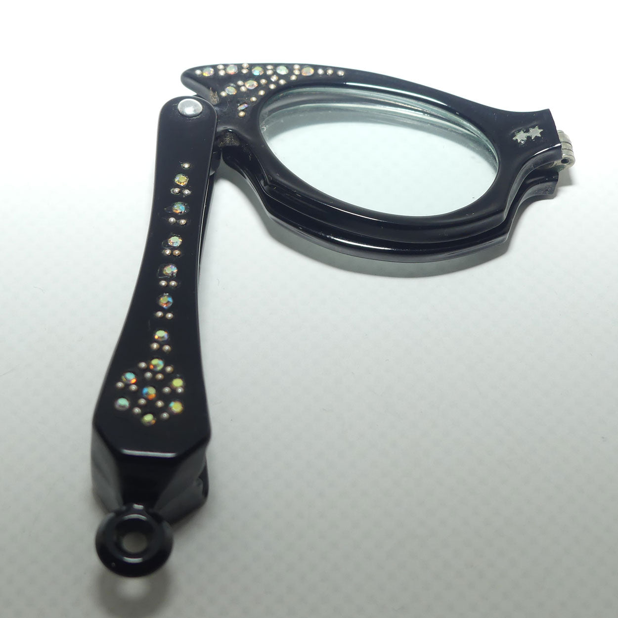 Vintage Mid Century Folding Diamonte set folding Lorgnette in case | Cat Eye style