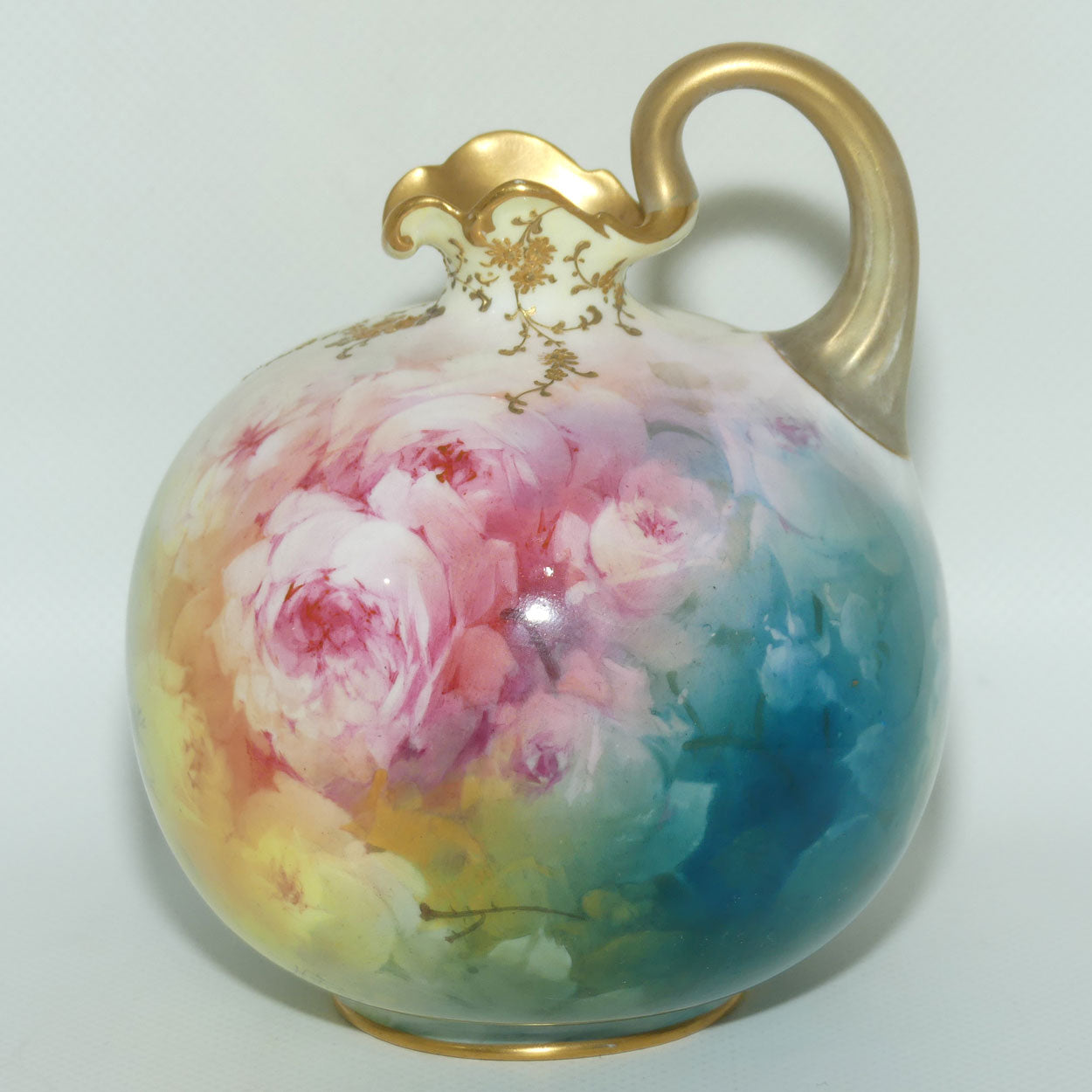 Doulton Burslem England hand painted and gilt floral pattern Luscian Ware round body ewer | H Piper