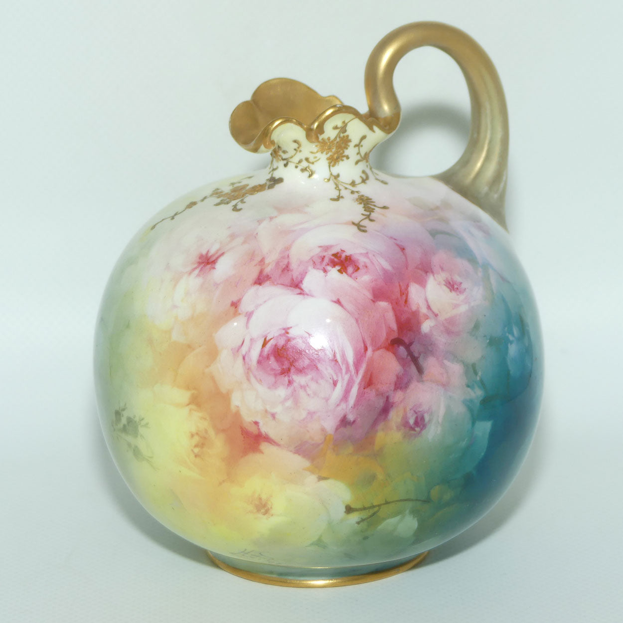 Doulton Burslem England hand painted and gilt floral pattern Luscian Ware round body ewer | H Piper