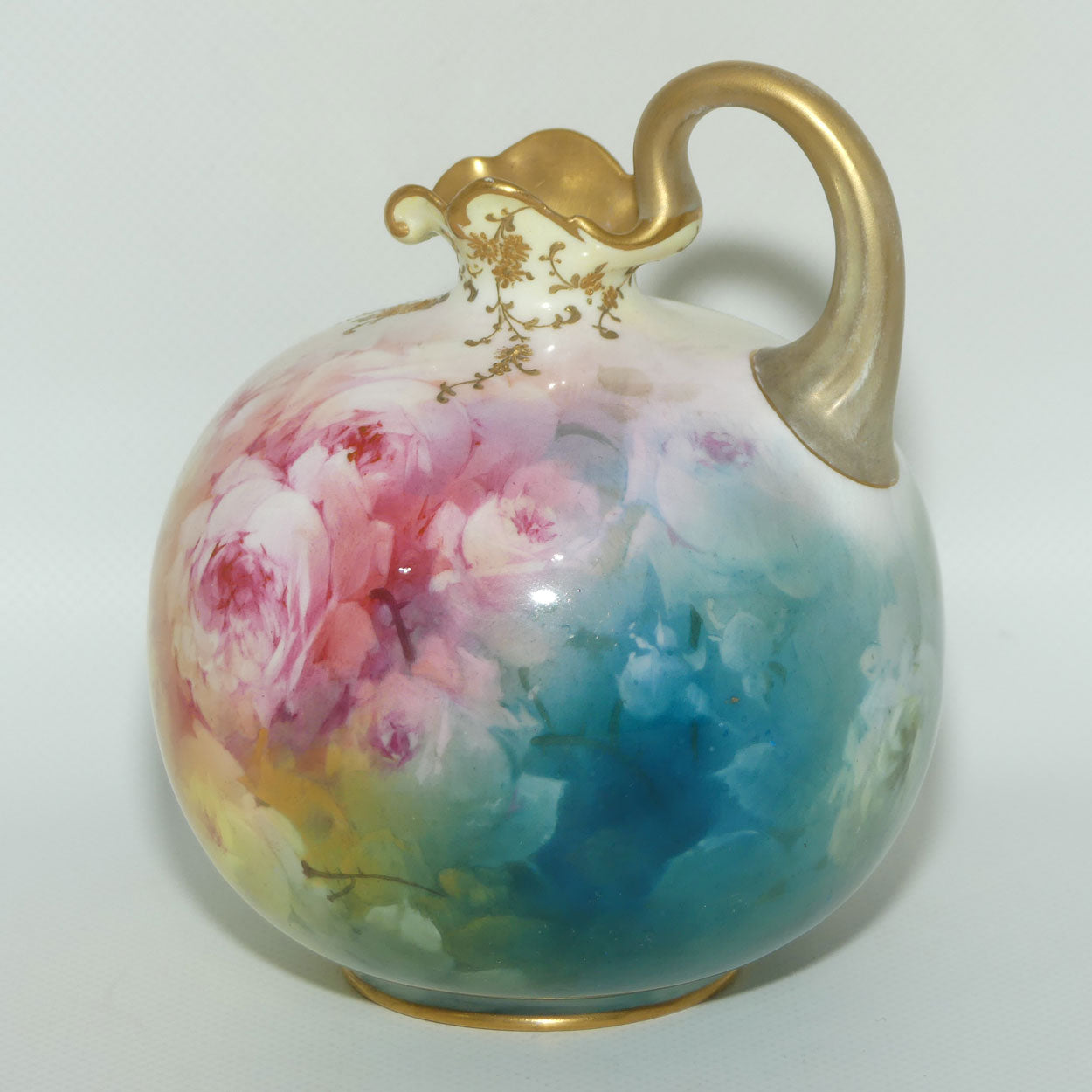 Doulton Burslem England hand painted and gilt floral pattern Luscian Ware round body ewer | H Piper