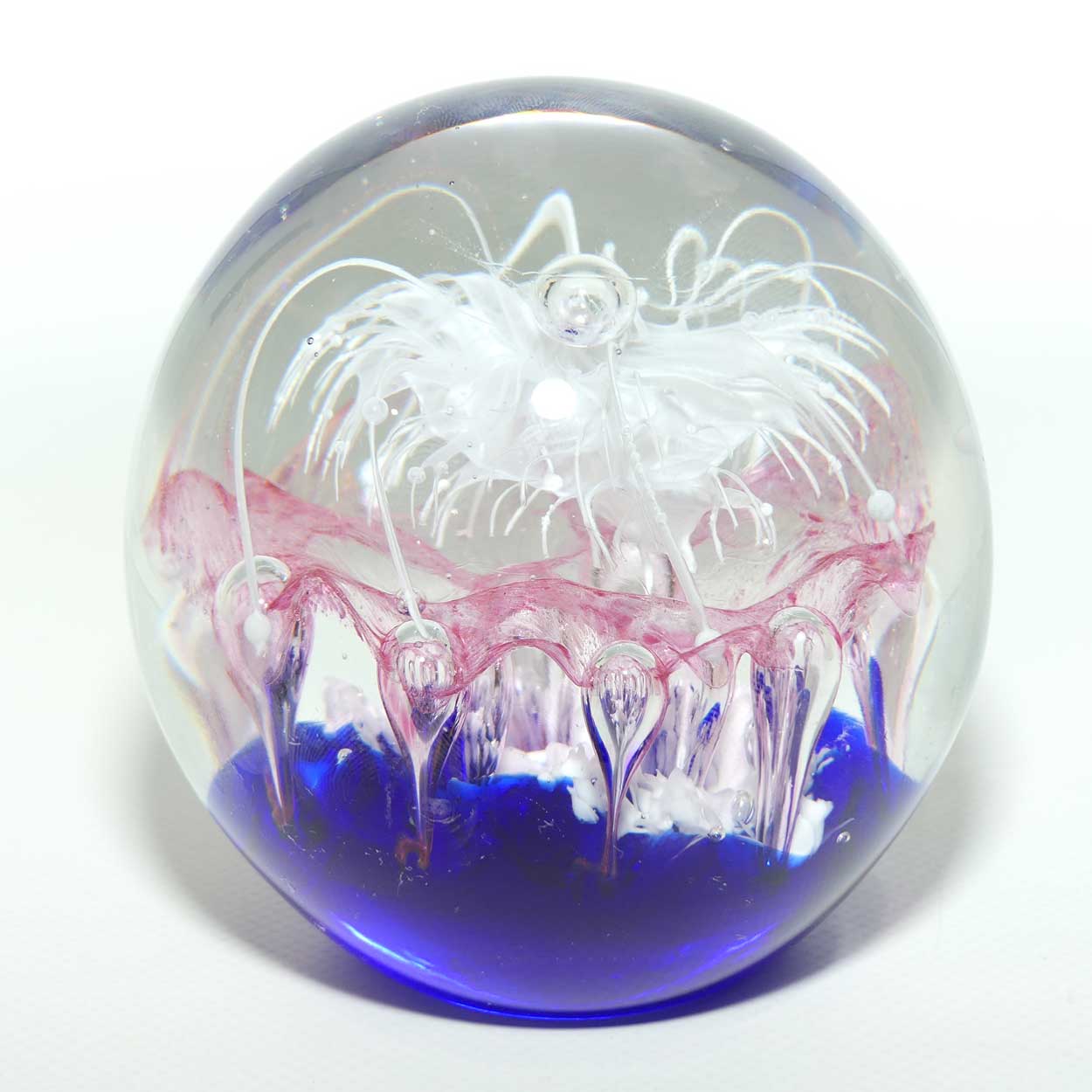 Controlled bubble Swirl paperweight | White, Pink and Blue | Magnum