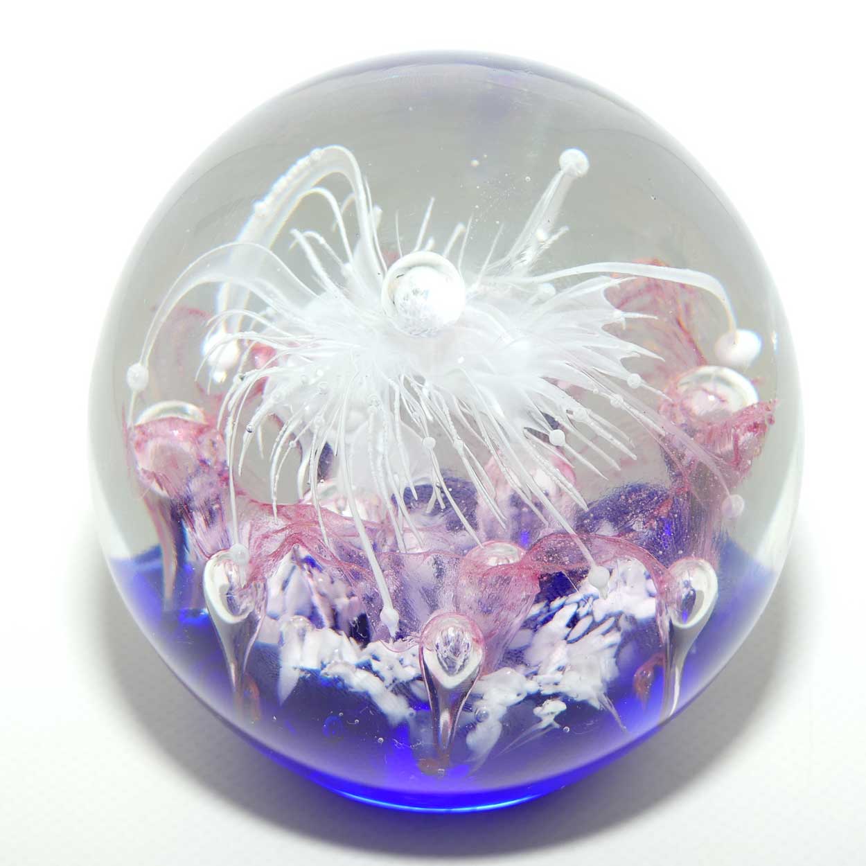 Controlled bubble Swirl paperweight | White, Pink and Blue | Magnum