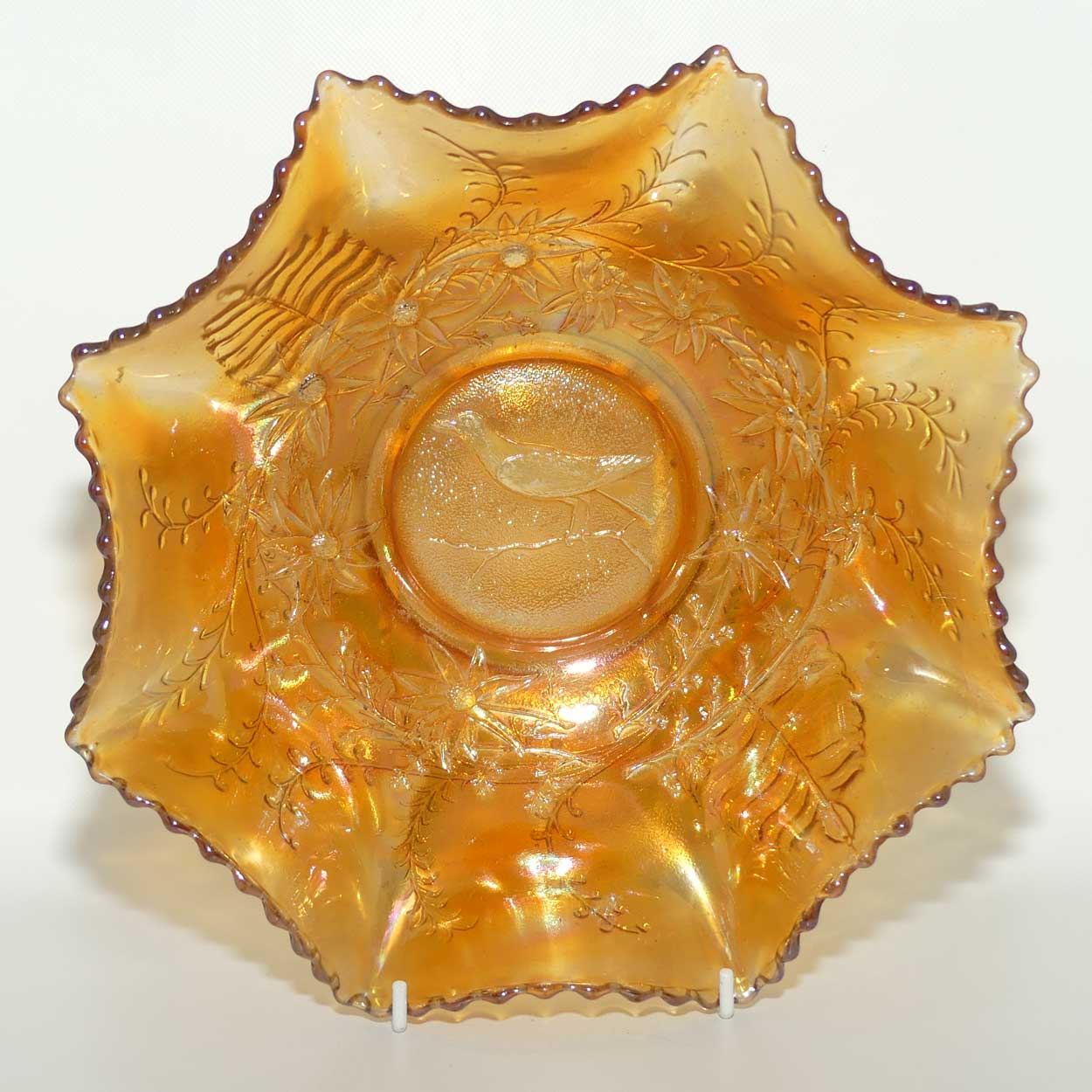 Australian Carnival Glass | Marigold Magpie Master Bowl
