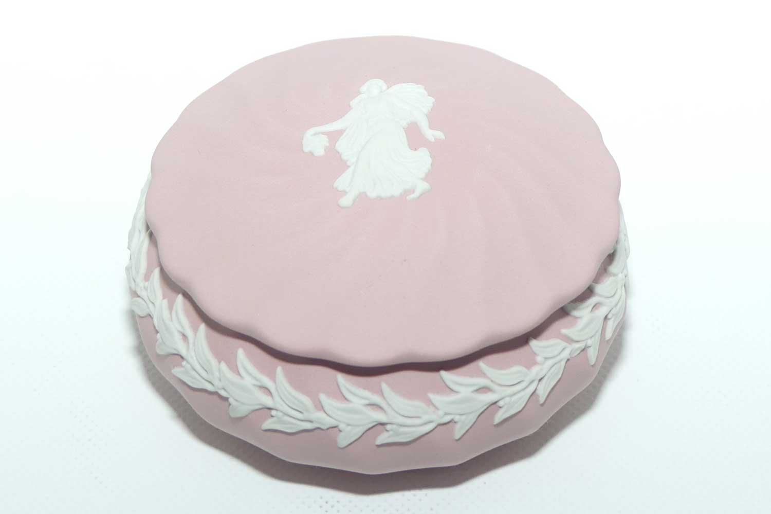 Wedgwood Jasper | White on Pink | Dancer trinket | Round with Ribbed design