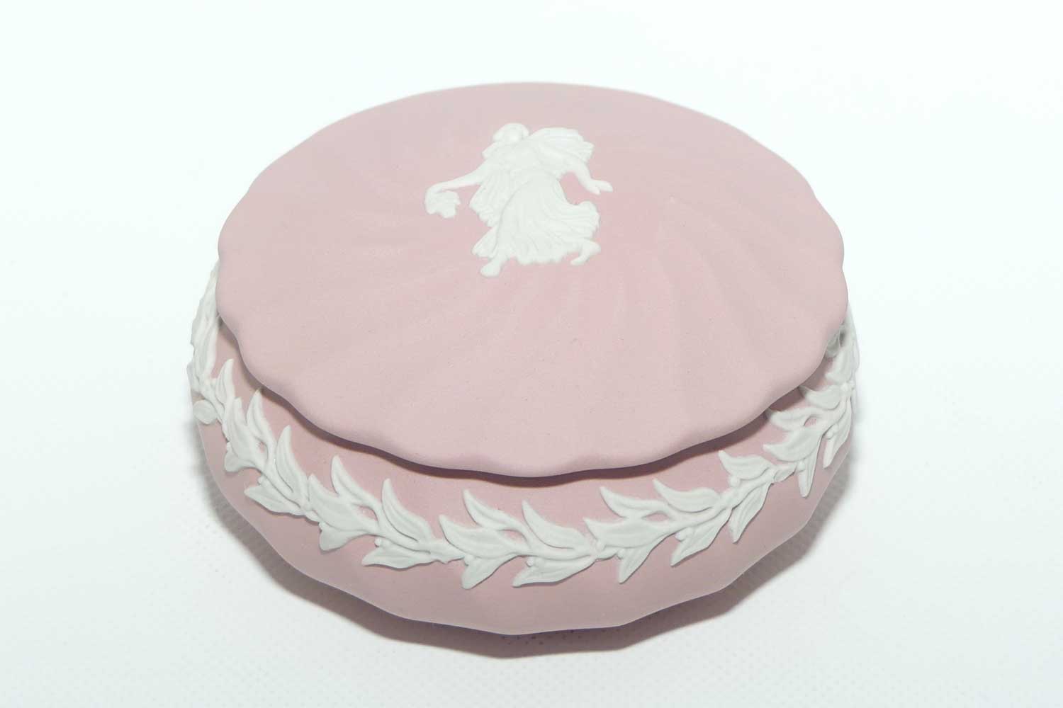 Wedgwood Jasper | White on Pink | Dancer trinket | Round with Ribbed design