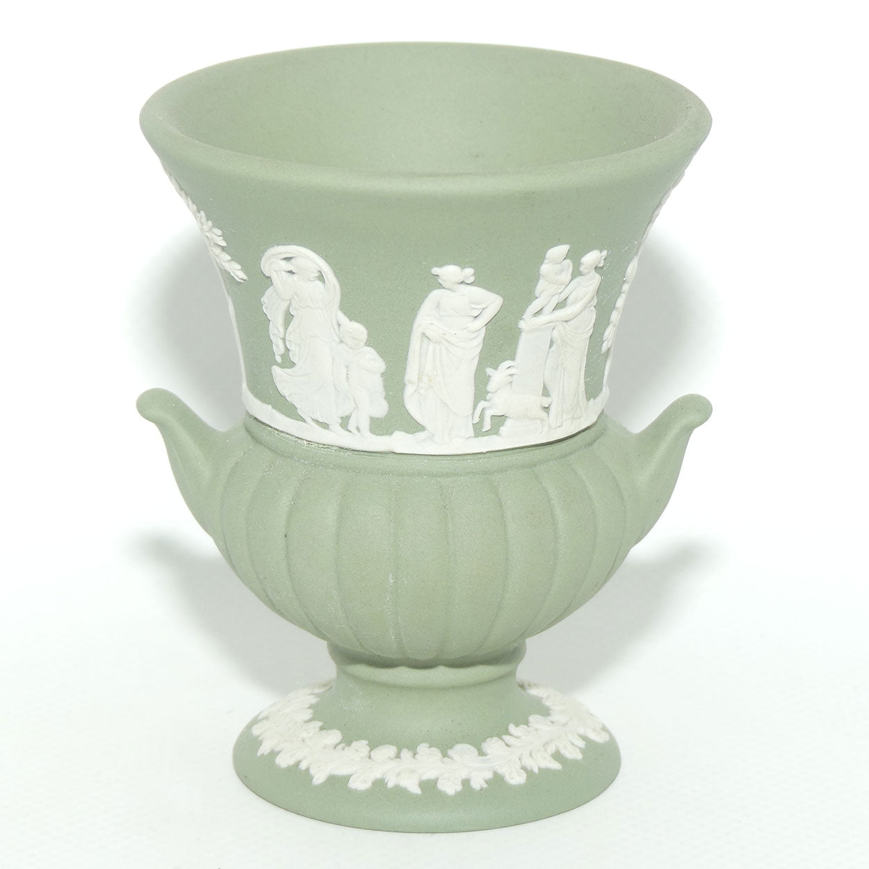 Wedgwood Jasper | White on Sage Green | Maidens mini Urn Vase