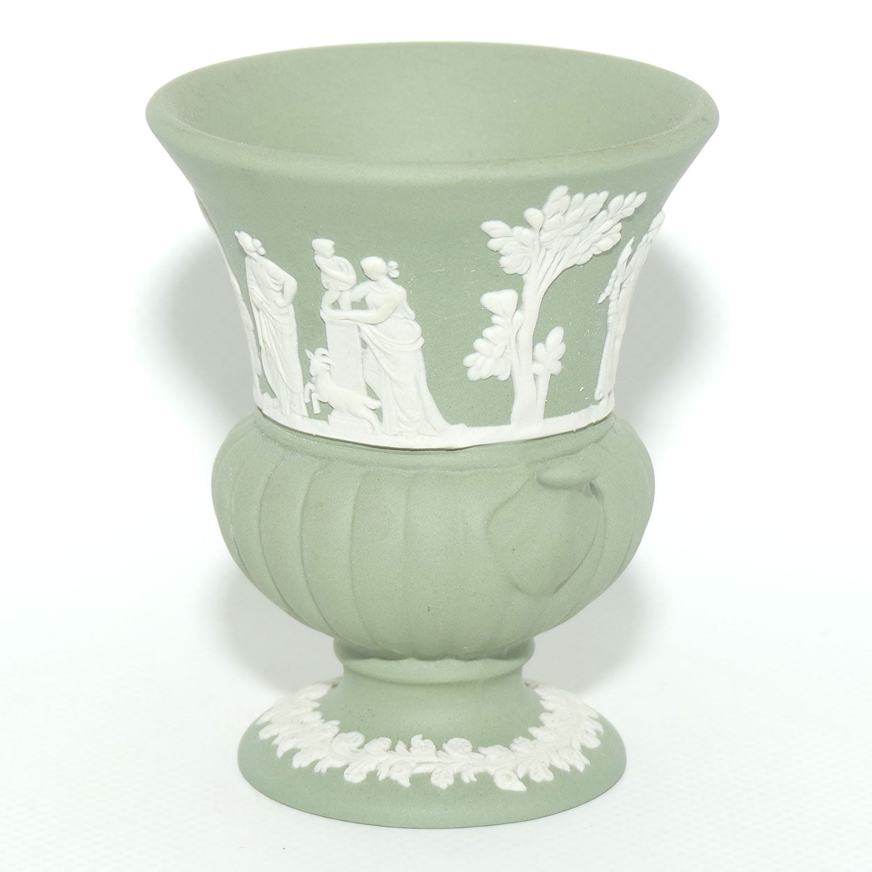 Wedgwood Jasper | White on Sage Green | Maidens mini Urn Vase