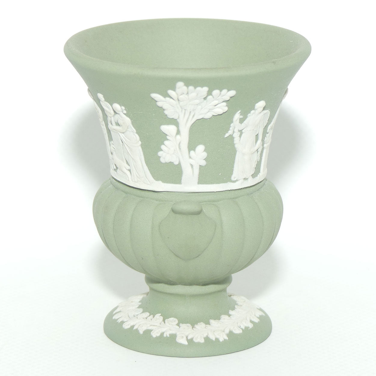 Wedgwood Jasper | White on Sage Green | Maidens mini Urn Vase